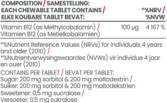 Vitamin B12 Chews Orange 60s Nutritable