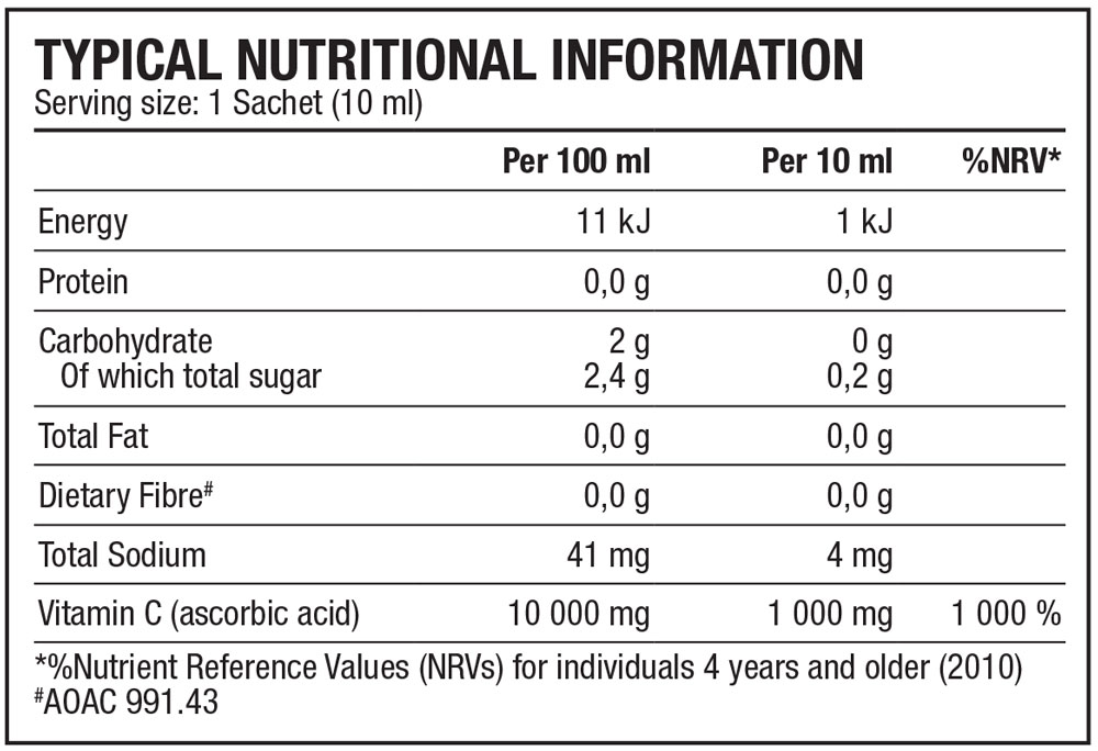 Vitamin C 1000mg Liquid Sachet Nutritable - 10ml