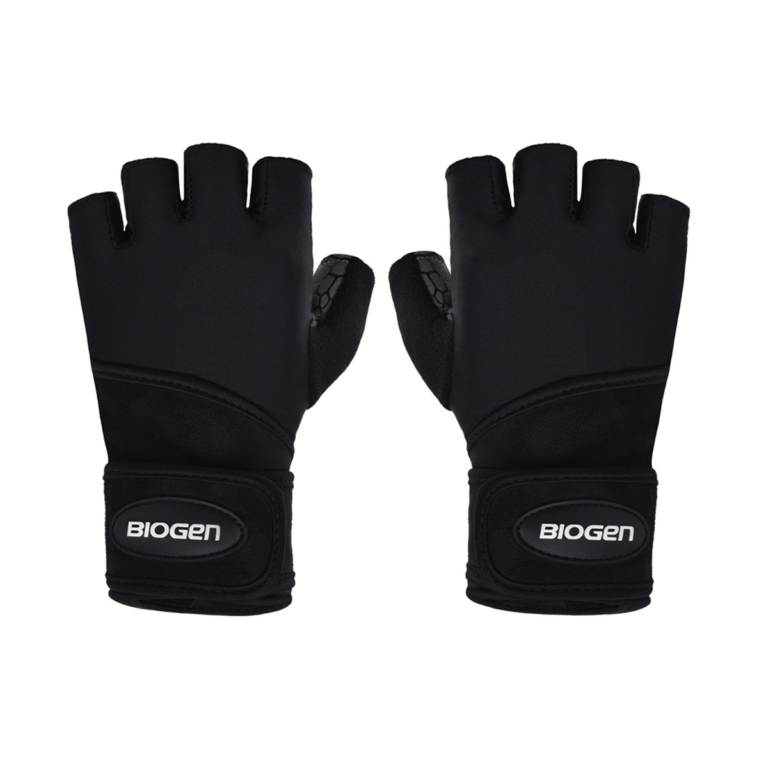 Mens Wrist Wrap Gym Gloves Black Biogen
