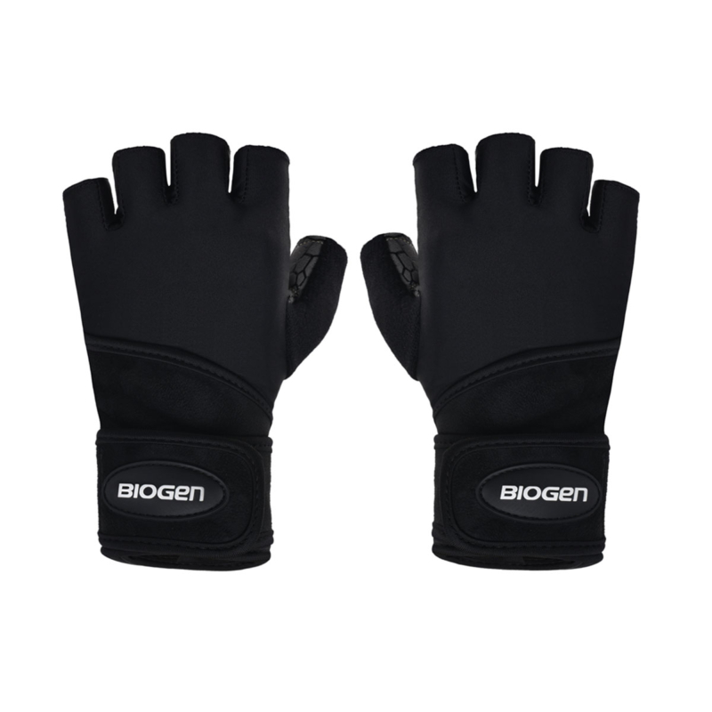 Mens Wrist Wrap Gym Gloves Black Biogen
