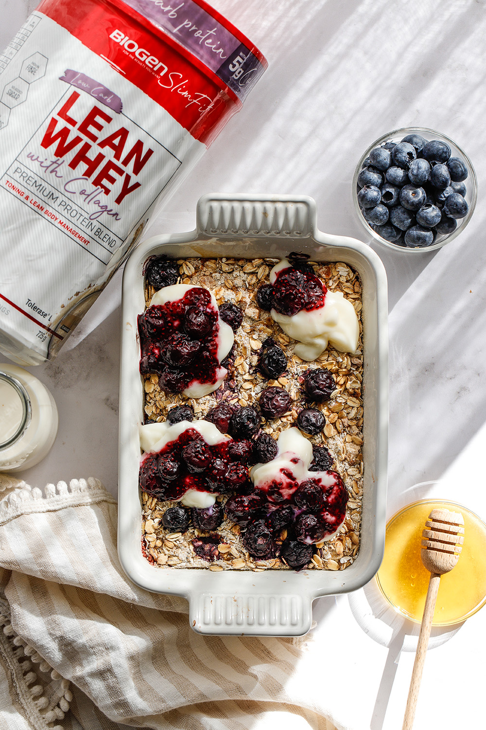 Bluberrybakedoats inBlog | Biogen SA | Blueberry Whey Protein Baked Oats